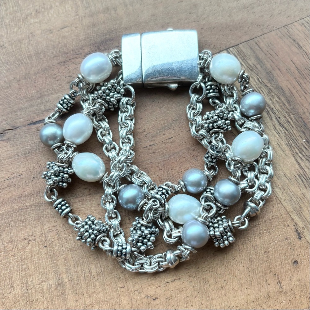 Michael Dawkins Silver-Tone Multi-Strand Pearl Accent Bracelet